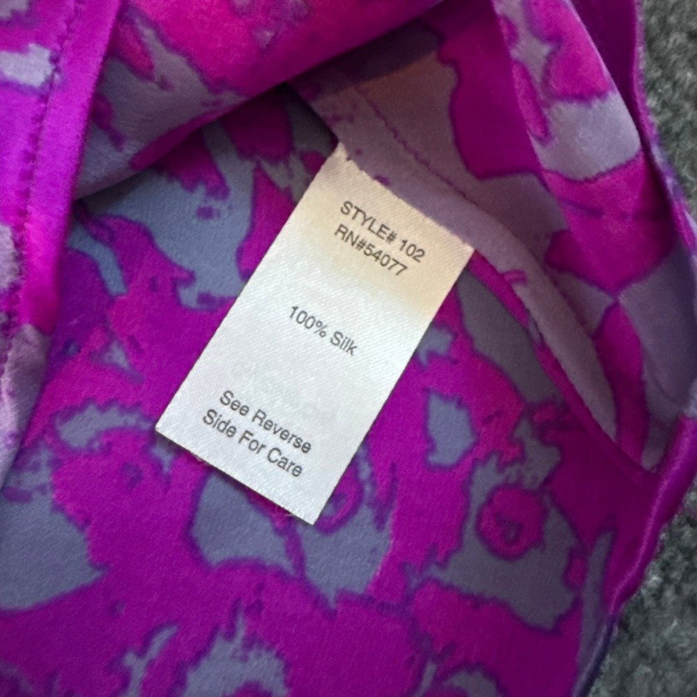 Cabi 100% Silk Floral Cowl Neck Sleeveless Top Pink Purple Grey Tie Accent Sz XS - Picture 7 of 9